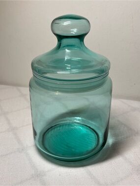 Vintage Luminarc Teal Glass Apothecary Canister with Knob Lid